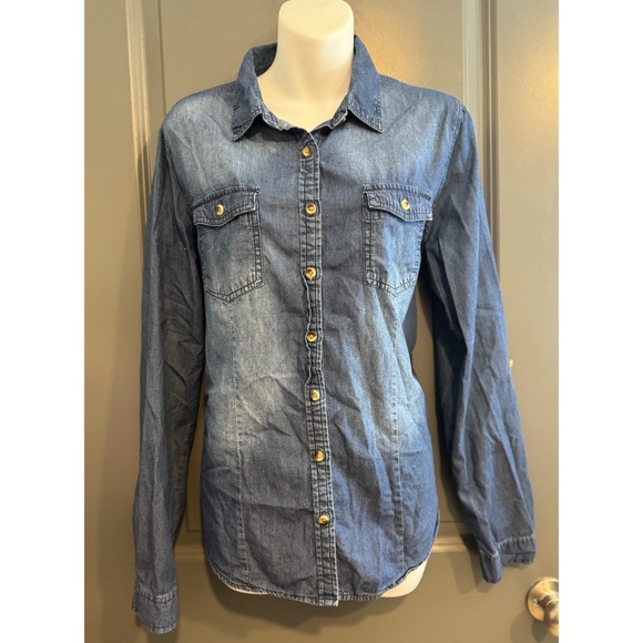 Passport Blue Denim Button-Down Shirt - Picture 1 of 6
